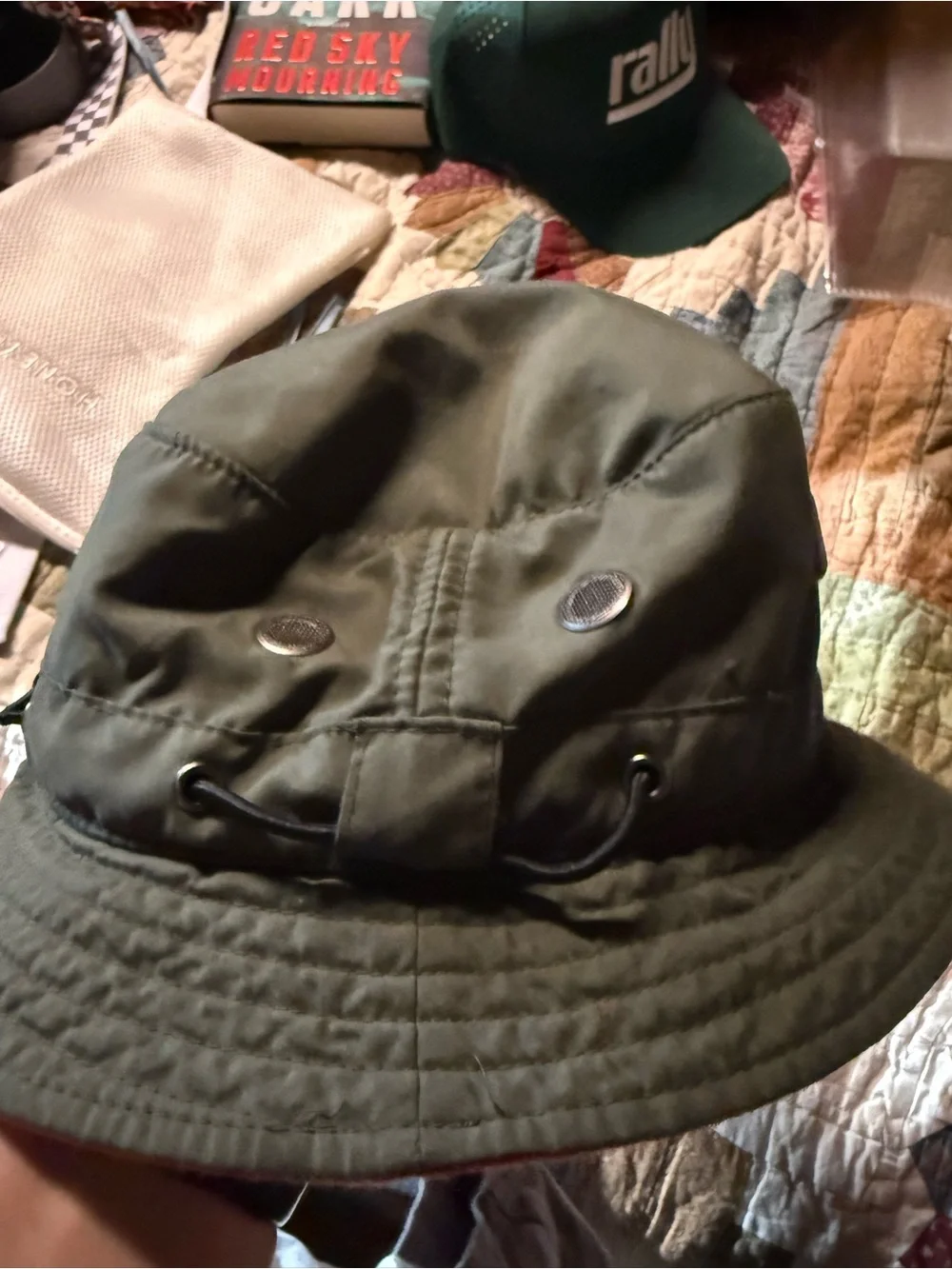 Mossimo Olive Green Bucket Hat with Logo Patch for kids one size